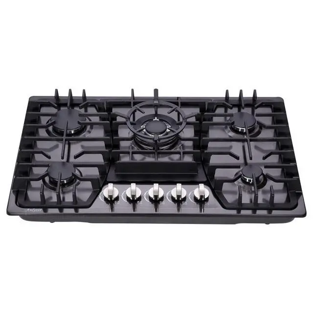 Alt view image 2 of 7 - 30 Inch Gas Cooktop, 5 Burners Built-in Stovetop, Stainless Steel LPG/NG Convertible Stove, Dual Fuel Sealed Hob - Black