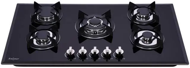 Main image of 36 Inch Gas Cooktop, Tempered Glass 5 Burners Stovetop Built-in Dual Fuel Gas Stove Top NG/LPG Convertible Gas Cooktop