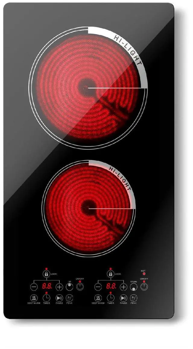 Main image of 12 inch Electric Cooktop 2 Burner Infrared Stove, 2000W Plug in Hotplate Double Heating Elements Stove for Cooking, 120V Ceramic Hot Plate, Built-in and Countertop Compatible