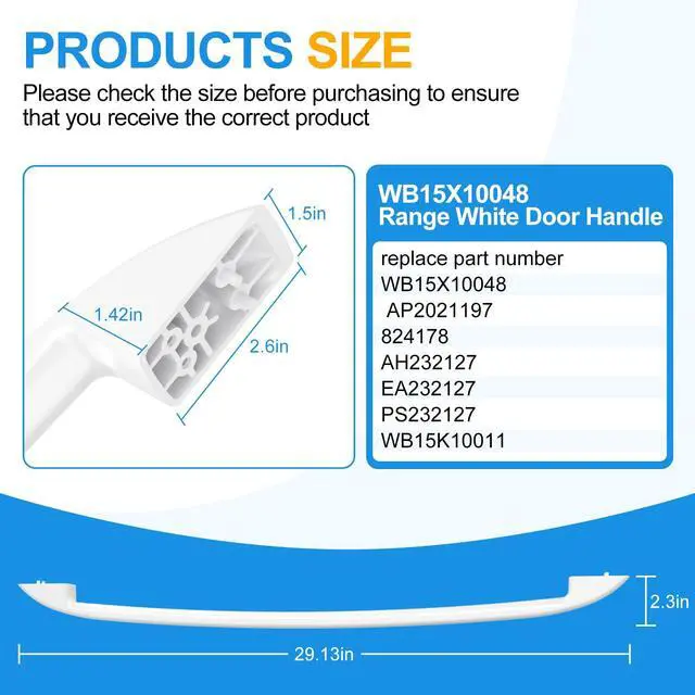 Alt view image 2 of 7 - WB15X10048 Stove Door Handle Replacement for GE Oven Handle Replacement | General Electric Oven Door Handle WB15X10048 Ge Hotpoint Range Parts White Replacement Handle Oven Parts With Screws