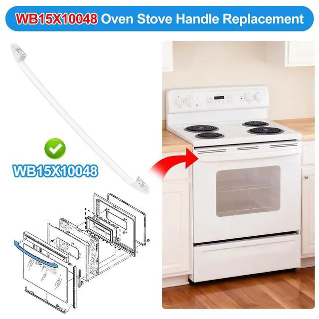 Alt view image 3 of 7 - WB15X10048 Stove Door Handle Replacement for GE Oven Handle Replacement | General Electric Oven Door Handle WB15X10048 Ge Hotpoint Range Parts White Replacement Handle Oven Parts With Screws