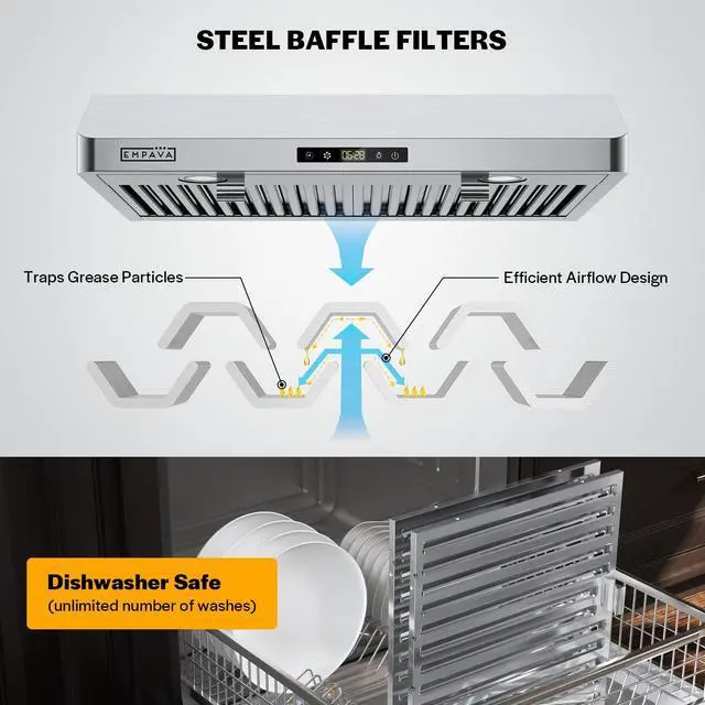 Alt view image 3 of 6 - 30Under Cabinet Range Vent Hood Ductless, Touch Control | 300CFM, 3-Speed, 2 LED Light, Ducted Ready (Rear/Top Vent), Stainless Steel