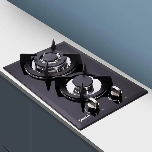 Alt view image 3 of 7 - 12 Inch Gas Cooktop - 2 Burner Built-in Stovetop with Tempered Glass, LPG/NG Convertible Dual Fuel, Ideal for RVs, Apartments, Outdoor