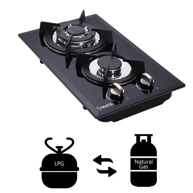 Alt view image 6 of 7 - 12 Inch Gas Cooktop - 2 Burner Built-in Stovetop with Tempered Glass, LPG/NG Convertible Dual Fuel, Ideal for RVs, Apartments, Outdoor
