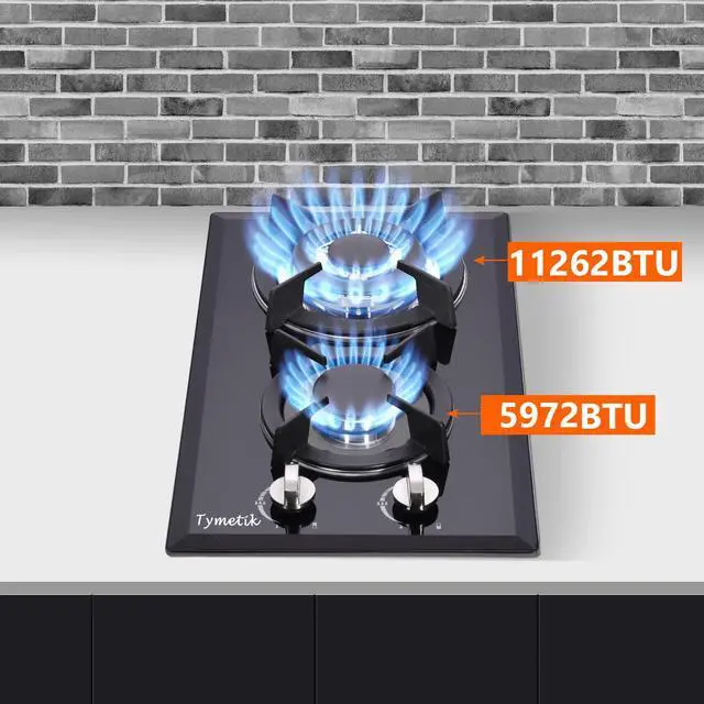 Alt view image 4 of 7 - 12 Inch Gas Cooktop - 2 Burner Built-in Stovetop with Tempered Glass, LPG/NG Convertible Dual Fuel, Ideal for RVs, Apartments, Outdoor