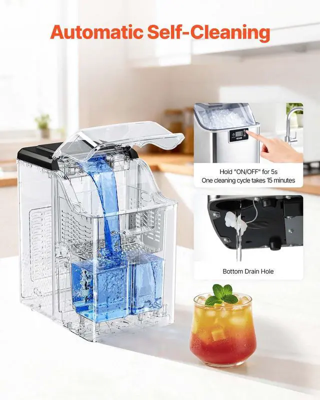 Alt view image 5 of 7 - Countertop Ice Maker, 44 lbs per Day, Self-Cleaning Portable Machine with Scoop, Nugget Ice Machine with Chewable ICES for Home, Kitchen, Office, Bar & Party, 4 lbs Ice-Storage, Sliver