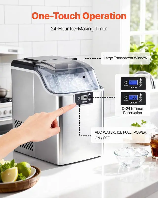 Alt view image 4 of 7 - Countertop Ice Maker, 44 lbs per Day, Self-Cleaning Portable Machine with Scoop, Nugget Ice Machine with Chewable ICES for Home, Kitchen, Office, Bar & Party, 4 lbs Ice-Storage, Sliver