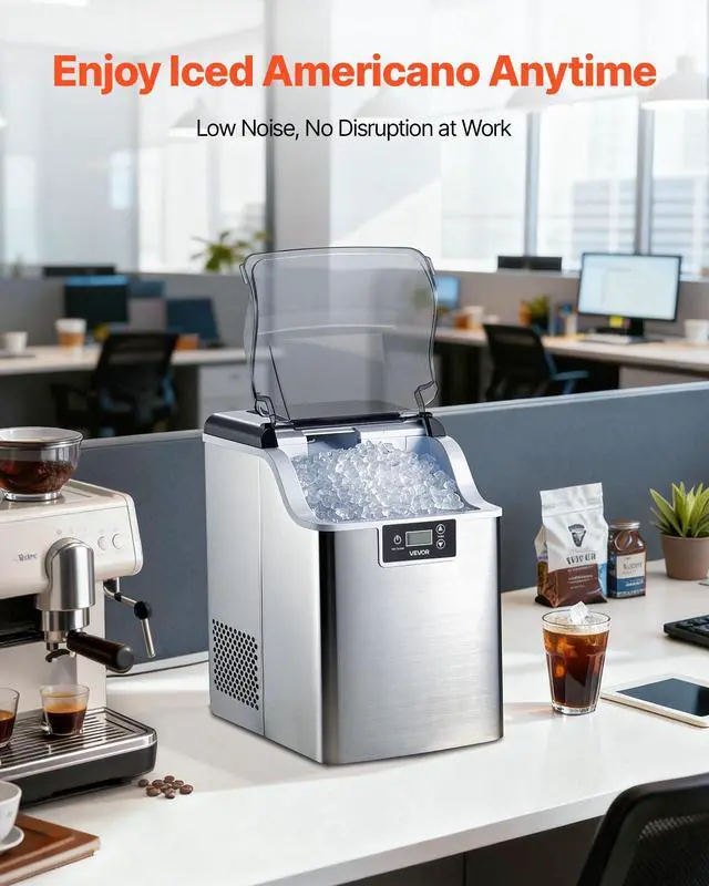 Alt view image 6 of 7 - Countertop Ice Maker, 44 lbs per Day, Self-Cleaning Portable Machine with Scoop, Nugget Ice Machine with Chewable ICES for Home, Kitchen, Office, Bar & Party, 4 lbs Ice-Storage, Sliver