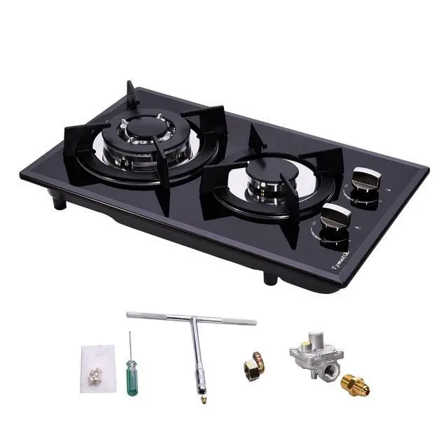 Alt view image 7 of 7 - 12 Inch Gas Cooktop - 2 Burner Built-in Stovetop with Tempered Glass, LPG/NG Convertible Dual Fuel, Ideal for RVs, Apartments, Outdoor