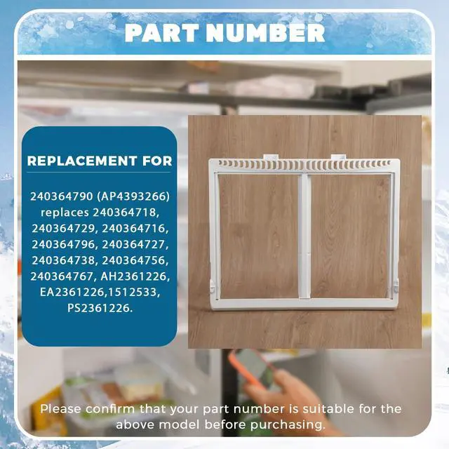Alt view image 4 of 7 - 240364790 AP4393266 240364718 Crisper Pan Shelf Frame Cover W/O Glass Compatible with Electrolux Frigidaire Refrigerator Drawer Cover White 240364729 240364716 240364796 1512533 Replacement