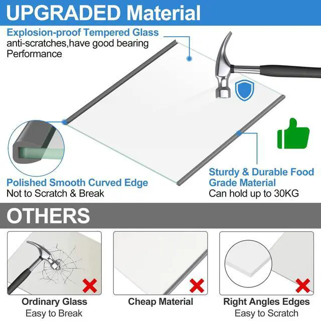 Alt view image 4 of 6 - UPGRADED W11188040 Refrigerator Glass Shelf Compatible with Whirlpool Fresh Food Upper Glass Shelf Replacement,Tempered Glass Shelf Parts W11135529,AP6286990, Fit WRS312/ WRS315/ WRS321/WRS325..Series