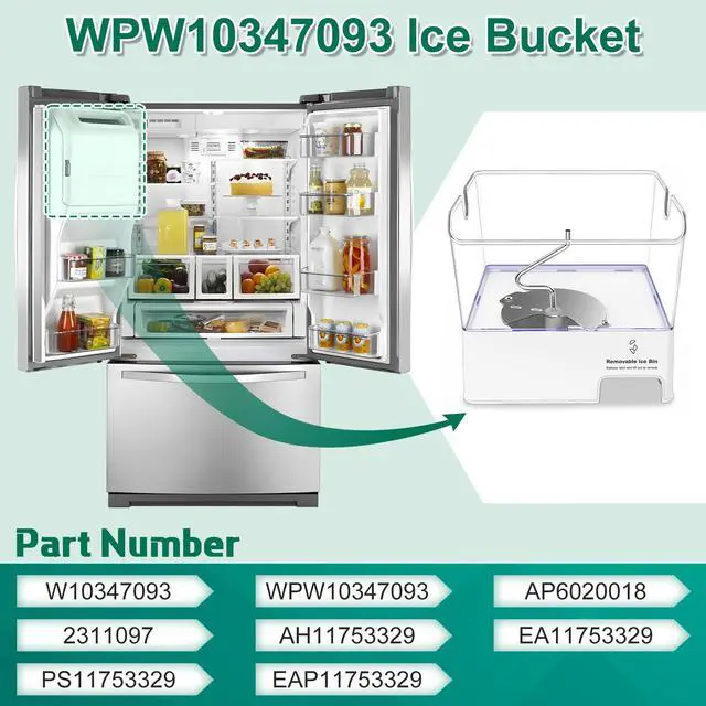 Alt view image 2 of 7 - Upgraded WPW10347093 W10347093 Refrigerator Ice Bucket Compatible with Whirlpool, Maytag, KitchenAid Ice Maker Tray Replacement W10347100 Whirlpool Ice Bin Bucket WRF736SDAM12 WRF736SDAM13 Ice Maker