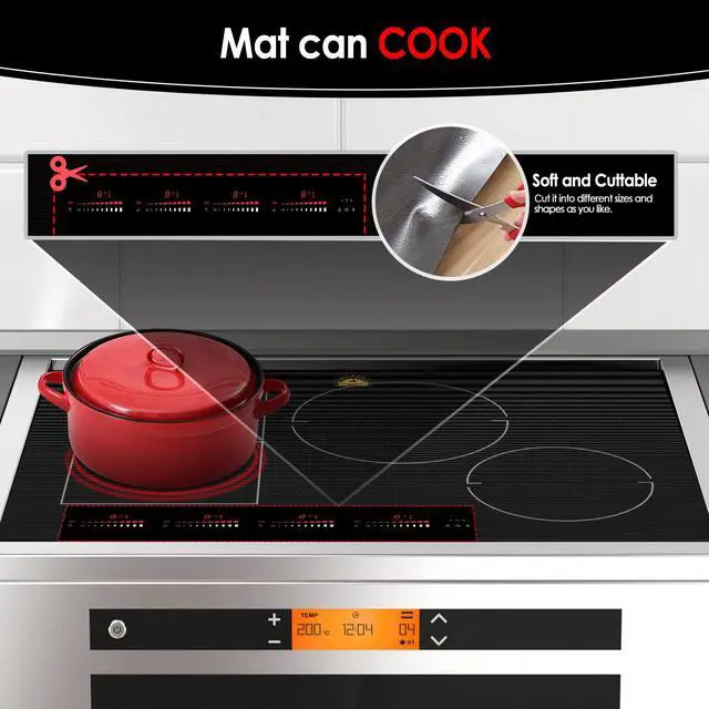 Alt view image 3 of 7 - Translucent Induction Cooktop Protector Mat, 21.2 x 35.4 in | Heat Resistant to 450, for Magnetic Cooktops, Scratch and Stain Protection, Reusable Kitchen Mat, Non Slip, Dishwasher Safe