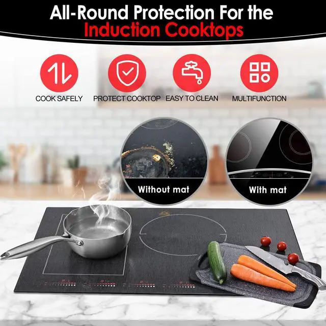 Alt view image 2 of 7 - Translucent Induction Cooktop Protector Mat, 21.2 x 35.4 in | Heat Resistant to 450, for Magnetic Cooktops, Scratch and Stain Protection, Reusable Kitchen Mat, Non Slip, Dishwasher Safe