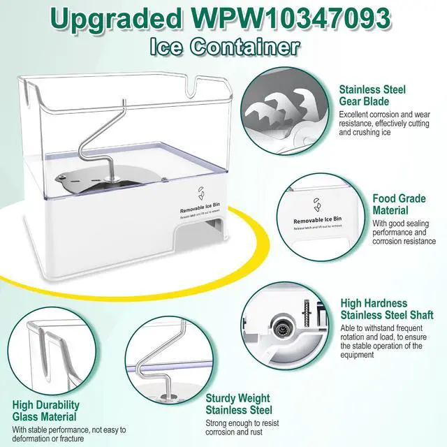 Alt view image 4 of 7 - Upgraded WPW10347093 W10347093 Refrigerator Ice Bucket Compatible with Whirlpool, Maytag, KitchenAid Ice Maker Tray Replacement W10347100 Whirlpool Ice Bin Bucket WRF736SDAM12 WRF736SDAM13 Ice Maker