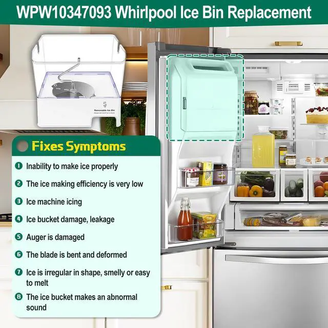 Alt view image 5 of 7 - Upgraded WPW10347093 W10347093 Refrigerator Ice Bucket Compatible with Whirlpool, Maytag, KitchenAid Ice Maker Tray Replacement W10347100 Whirlpool Ice Bin Bucket WRF736SDAM12 WRF736SDAM13 Ice Maker