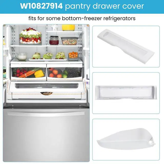 Alt view image 2 of 7 - W10827914 Fridge Pantry Drawer Door Cover Fits Kenmore Whirlpool Maytag | Replaces Part W10165964 drawer lid 12656820 12656823 1455167 Pantry drawer top front lid, White
