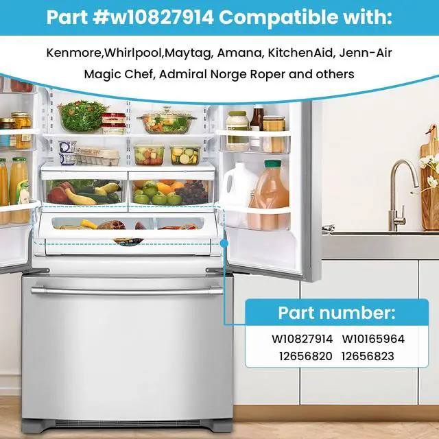 Alt view image 4 of 7 - W10827914 Fridge Pantry Drawer Door Cover Fits Kenmore Whirlpool Maytag | Replaces Part W10165964 drawer lid 12656820 12656823 1455167 Pantry drawer top front lid, White