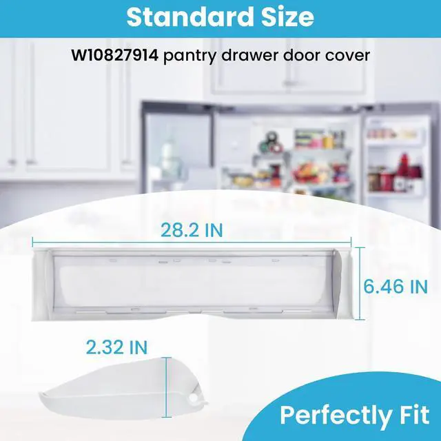 Alt view image 3 of 7 - W10827914 Fridge Pantry Drawer Door Cover Fits Kenmore Whirlpool Maytag | Replaces Part W10165964 drawer lid 12656820 12656823 1455167 Pantry drawer top front lid, White