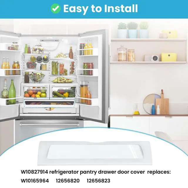 Alt view image 5 of 7 - W10827914 Fridge Pantry Drawer Door Cover Fits Kenmore Whirlpool Maytag | Replaces Part W10165964 drawer lid 12656820 12656823 1455167 Pantry drawer top front lid, White