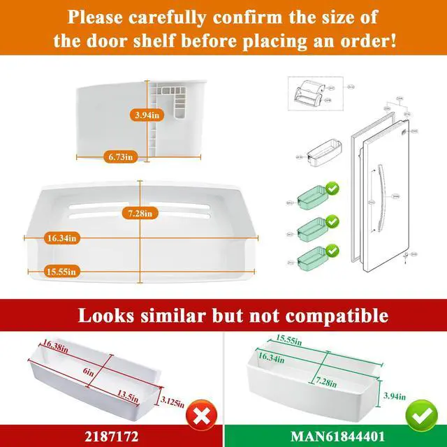 Alt view image 2 of 6 - MAN61844401 Refrigerator Door Shelf Bin (Right) Compatible with LSC27925ST Bin, LSC23924SW Door Shelf, LSC27914SB, LSC27925SW, Kenmore Refrigerator 79551012010, 79551313014, etc