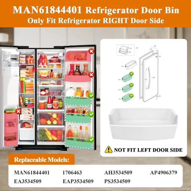 Alt view image 3 of 6 - MAN61844401 Refrigerator Door Shelf Bin (Right) Compatible with LSC27925ST Bin, LSC23924SW Door Shelf, LSC27914SB, LSC27925SW, Kenmore Refrigerator 79551012010, 79551313014, etc