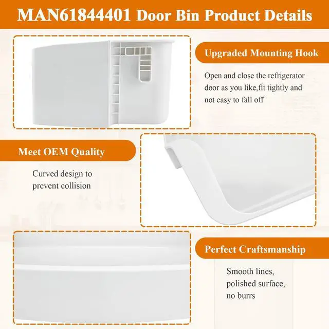 Alt view image 6 of 6 - MAN61844401 Refrigerator Door Shelf Bin (Right) Compatible with LSC27925ST Bin, LSC23924SW Door Shelf, LSC27914SB, LSC27925SW, Kenmore Refrigerator 79551012010, 79551313014, etc