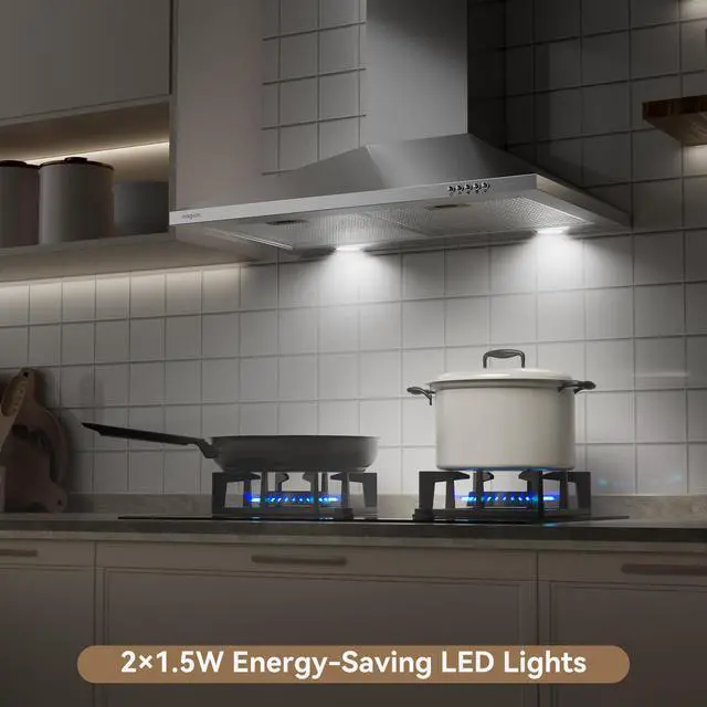 Alt view image 7 of 7 - Wall Mount Range Hood 30 inch Ducted/Ductless Convertible 380CFM | Stainless Steel Stove Vent Hood for Kitchen with LED Light,3 Speed Exhaust Fan,Charcoal Filter