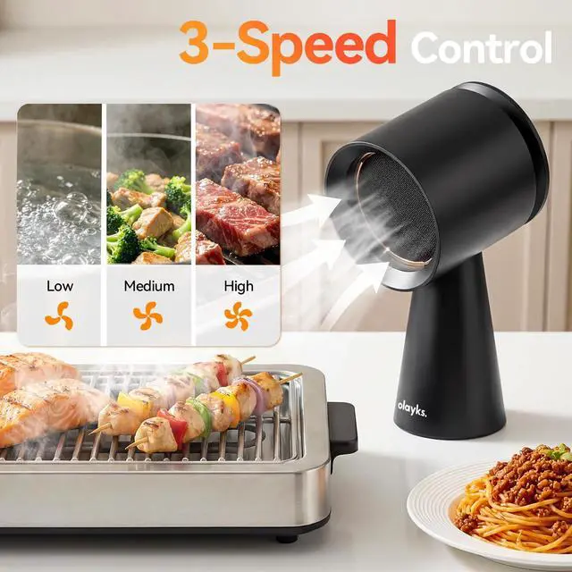 Alt view image 4 of 7 - Portable Range Hood, Countertop Kitchen Exhaust Fan with 3 Speeds, Black | Desktop Range Hood with 5-layer Filtration, Large Oil Collection Cup, Low Noise for Dorm, RV Kitchen, BBQ, Hot Pot, Wired