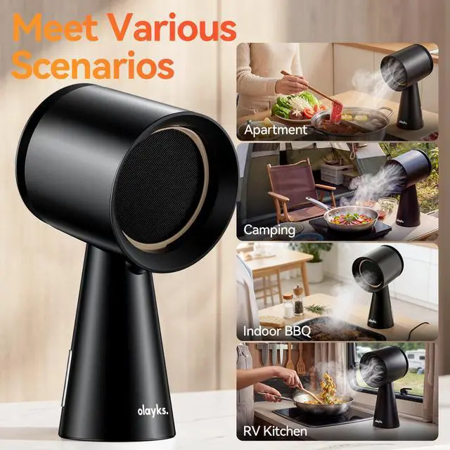 Alt view image 3 of 7 - Portable Range Hood, Countertop Kitchen Exhaust Fan with 3 Speeds, Black | Desktop Range Hood with 5-layer Filtration, Large Oil Collection Cup, Low Noise for Dorm, RV Kitchen, BBQ, Hot Pot, Wired