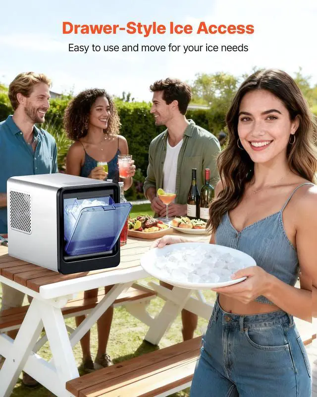 Alt view image 5 of 7 - Countertop Ice Maker, 33 lbs per Day, Self-Cleaning Portable Machine with Scoop, Drawer-Style Ice Access, Nugget Ice-Making Machine with Chewable ICES for Home, Kitchen, Office, Bar & Party