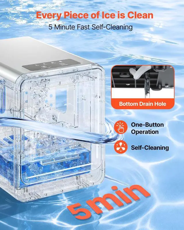 Alt view image 6 of 7 - Countertop Ice Maker, 33 lbs per Day, Self-Cleaning Portable Machine with Scoop, Drawer-Style Ice Access, Nugget Ice-Making Machine with Chewable ICES for Home, Kitchen, Office, Bar & Party