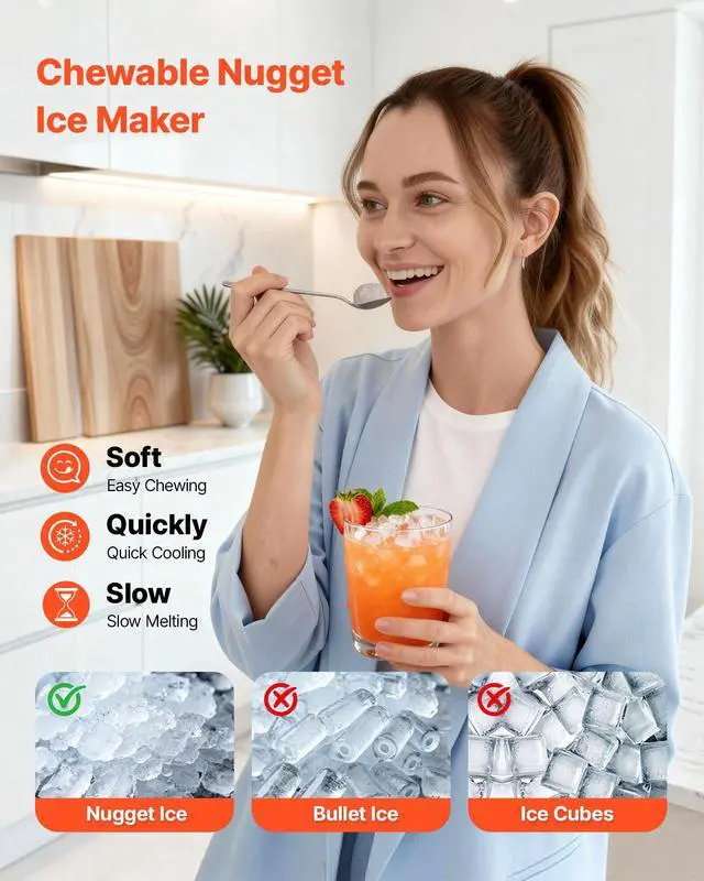 Alt view image 4 of 7 - Countertop Ice Maker, 33 lbs per Day, Self-Cleaning Portable Machine with Scoop, Drawer-Style Ice Access, Nugget Ice-Making Machine with Chewable ICES for Home, Kitchen, Office, Bar & Party