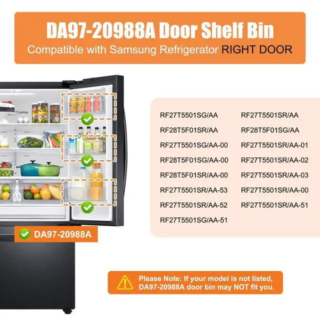 Alt view image 4 of 7 - UPGRADED DA97-20988A DA63-09779A Refrigerator Door Shelf Bin Right Compatible with Samsung Refrigerator Door Shelf Replacement Parts RF28T5F01SR RF27T5501SR RF27T5501SG RF28T5F01SG Door Shelf