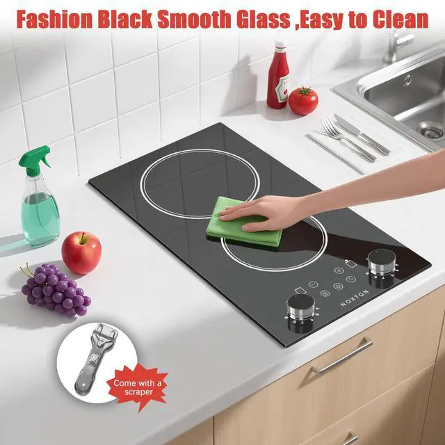 Alt view image 4 of 7 - 2 Burners Electric Cooktop 110V, 12 Inch Radiant Ceramic Stove(B) | 110V Outlet Plug, Knob & Touch Control, 2000W, Built-in or Countertop Use, Portable Electric Hot Plate, Timer, Child Lock