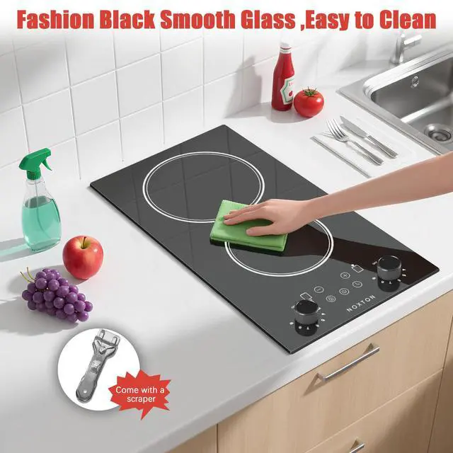 Alt view image 4 of 7 - 2 Burners Electric Cooktop 110V, 12 Inch Radiant Ceramic Stove(BW) | 110V Outlet Plug, Knob & Touch Control, 2000W, Built-in or Countertop Use, Portable Electric Hot Plate, Timer, Child Lock