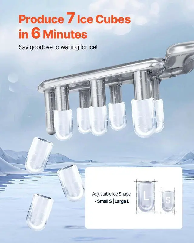 Alt view image 3 of 7 - Countertop Ice Maker, 7 Cubes Ready in 6 Mins, 26 lbs per Day, Self-Cleaning Portable Machine with Ice Scoop, Ice-Making Machine with 2 Sizes Bullet ICES for Home, Kitchen, Office, Bar & Party
