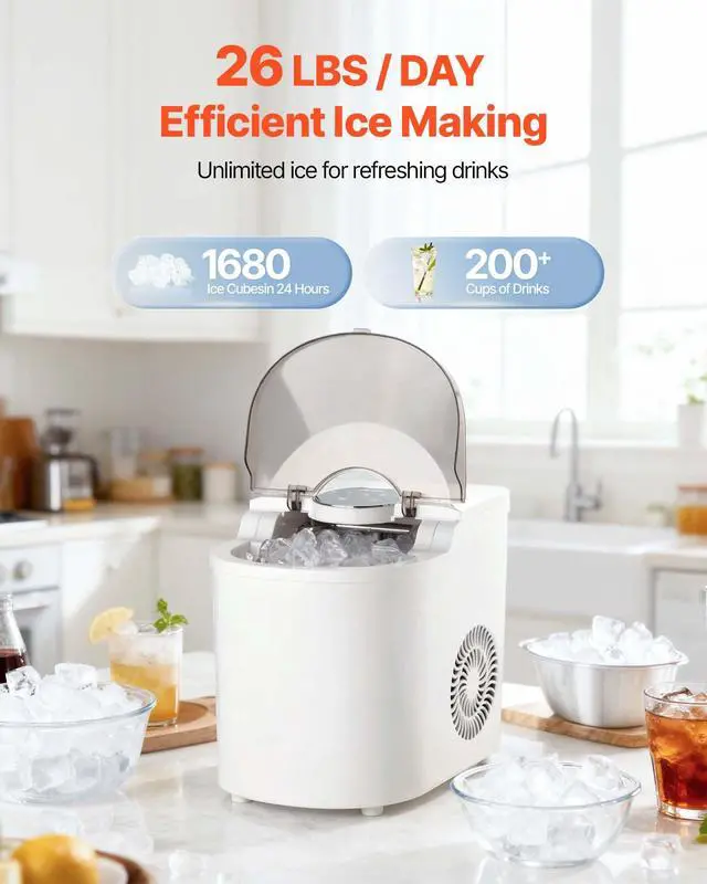 Alt view image 2 of 7 - Countertop Ice Maker, 7 Cubes Ready in 6 Mins, 26 lbs per Day, Self-Cleaning Portable Machine with Ice Scoop, Ice-Making Machine with 2 Sizes Bullet ICES for Home, Kitchen, Office, Bar & Party