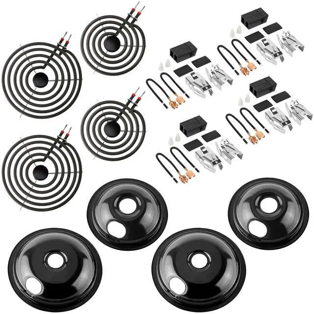 Main image of 2026 MP22YA Electric Range Burner Element Unit Set with 330031 Range Burner Receptacle Kit & 5304430149 5304430150 Porcelain Drip Pan Set for Frigidaire Whirlpool Kenmore Maytag Range Oven