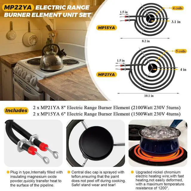Alt view image 2 of 7 - 2026 MP22YA Electric Range Burner Element Unit Set with 330031 Range Burner Receptacle Kit & 5304430149 5304430150 Porcelain Drip Pan Set for Frigidaire Whirlpool Kenmore Maytag Range Oven