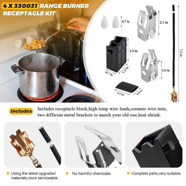 Alt view image 3 of 7 - 2026 MP22YA Electric Range Burner Element Unit Set with 330031 Range Burner Receptacle Kit & 5304430149 5304430150 Porcelain Drip Pan Set for Frigidaire Whirlpool Kenmore Maytag Range Oven
