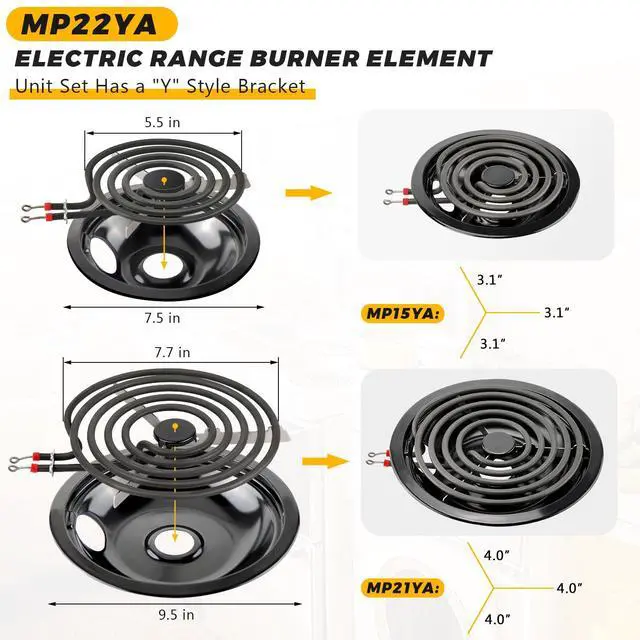 Alt view image 5 of 7 - 2026 MP22YA Electric Range Burner Element Unit Set with 330031 Range Burner Receptacle Kit & 5304430149 5304430150 Porcelain Drip Pan Set for Frigidaire Whirlpool Kenmore Maytag Range Oven