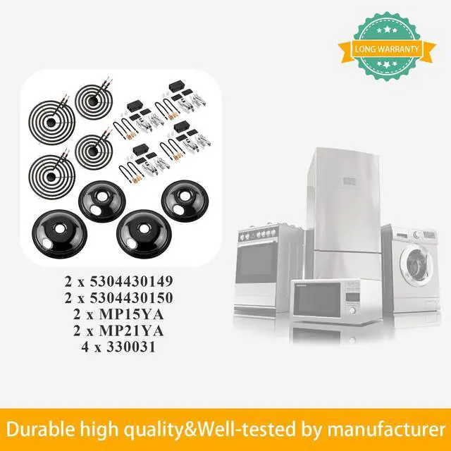 Alt view image 7 of 7 - 2026 MP22YA Electric Range Burner Element Unit Set with 330031 Range Burner Receptacle Kit & 5304430149 5304430150 Porcelain Drip Pan Set for Frigidaire Whirlpool Kenmore Maytag Range Oven