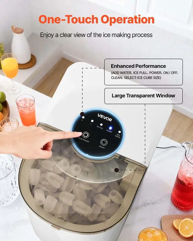 Alt view image 4 of 7 - Countertop Ice Maker, 7 Cubes Ready in 6 Mins, 26 lbs per Day, Self-Cleaning Portable Machine with Ice Scoop, Ice-Making Machine with 2 Sizes Bullet ICES for Home, Kitchen, Office, Bar & Party