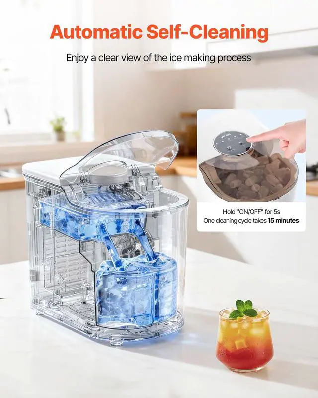 Alt view image 5 of 7 - Countertop Ice Maker, 7 Cubes Ready in 6 Mins, 26 lbs per Day, Self-Cleaning Portable Machine with Ice Scoop, Ice-Making Machine with 2 Sizes Bullet ICES for Home, Kitchen, Office, Bar & Party