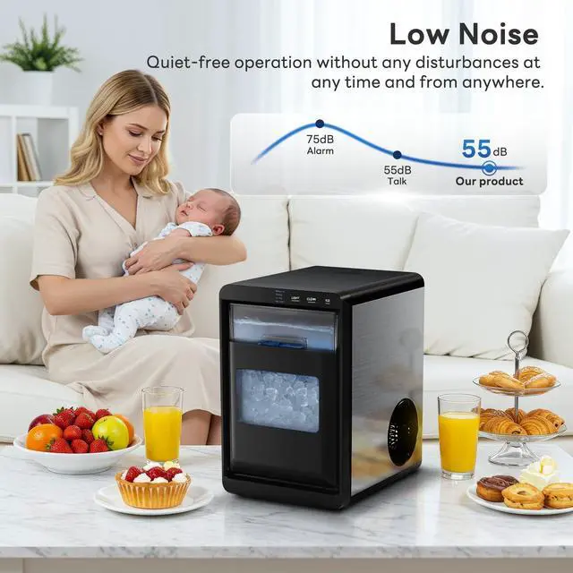 Alt view image 5 of 7 - Nugget Ice Maker Countertop, 44Lbs/Day Sonic Ice Machine, Fast Ice Ready in 1014 Mins, 2026 Upgraded Small Ice Maker with Self-Cleaning for Home, Party, RV & Office