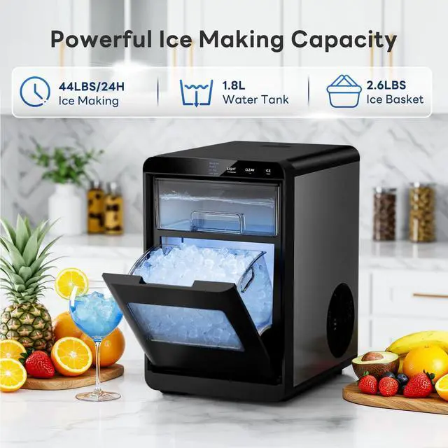 Alt view image 2 of 7 - Nugget Ice Maker Countertop, 44Lbs/Day Sonic Ice Machine, Fast Ice Ready in 1014 Mins, 2026 Upgraded Small Ice Maker with Self-Cleaning for Home, Party, RV & Office