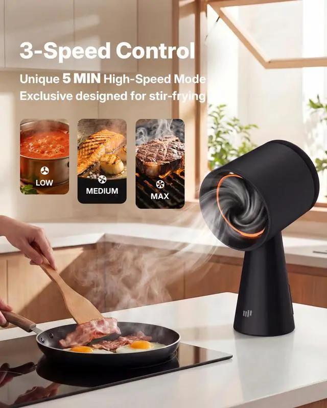 Alt view image 2 of 7 - Portable Range Hood, Desktop Range Hood with 3 Speed, Low Noise Large Oil Collection Cup, Detachable Aluminum Filter, Kitchen Exhaust Fan for Apartments, Indoor BBQ and RV, Black-HD06