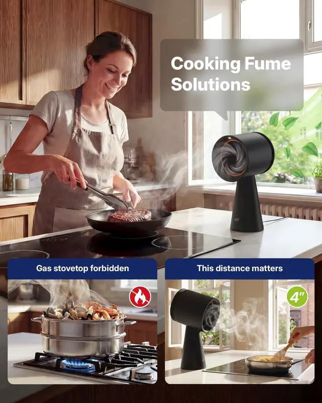Alt view image 4 of 7 - Portable Range Hood, Desktop Range Hood with 3 Speed, Low Noise Large Oil Collection Cup, Detachable Aluminum Filter, Kitchen Exhaust Fan for Apartments, Indoor BBQ and RV, Black-HD06