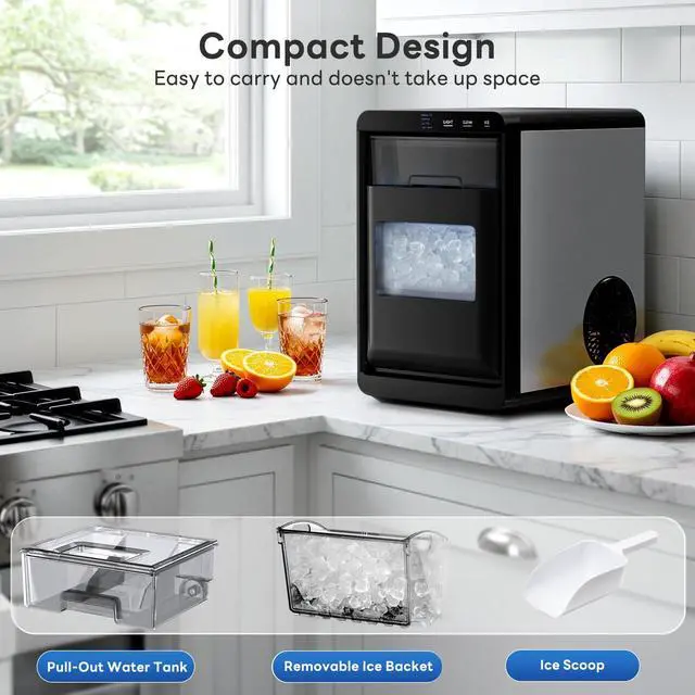 Alt view image 7 of 7 - Nugget Ice Maker Countertop, 44Lbs/Day Sonic Ice Machine, Fast Ice Ready in 1014 Mins, 2026 Upgraded Small Ice Maker with Self-Cleaning for Home, Party, RV & Office